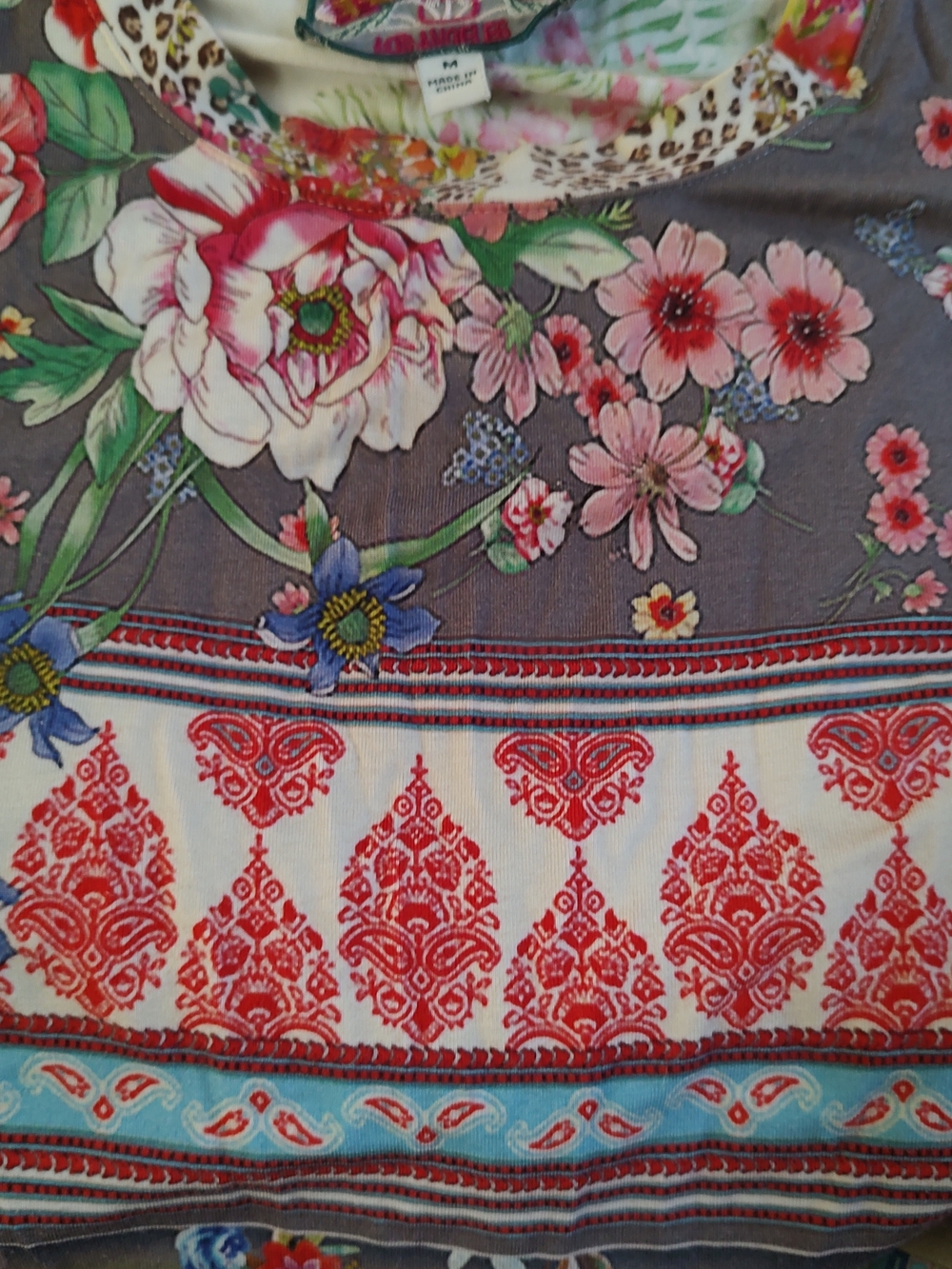 JOHNNY WAS Anika Patchwork Floral Tea Length Dress Sz Medium Orig $225 - Picture 7 of 10